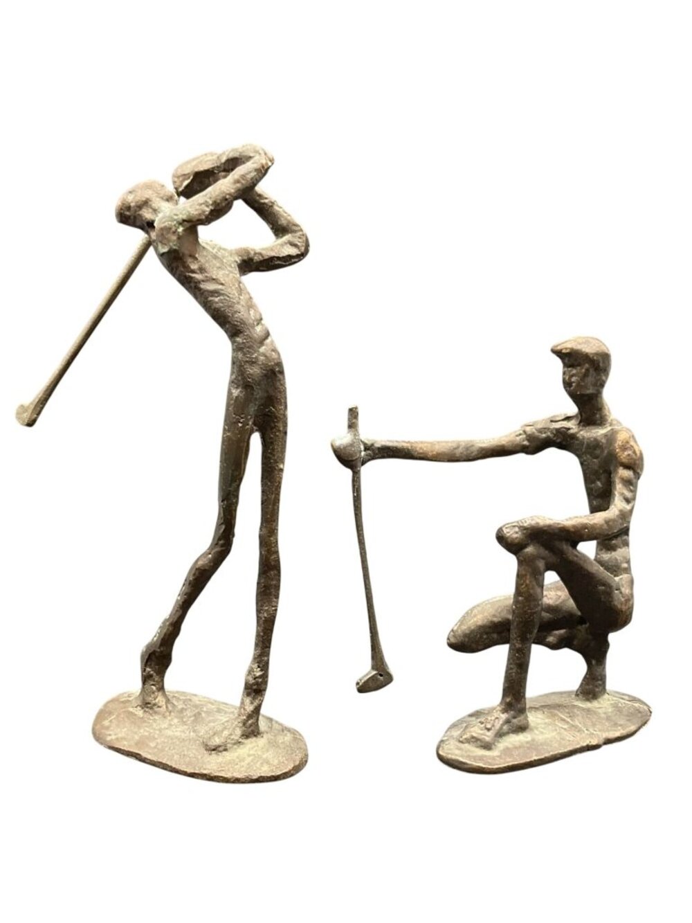 Mixed Metal Brutalist Golf Statues Men / Male Lot of 2 Felt Bottoms 9"H - 6.5"H